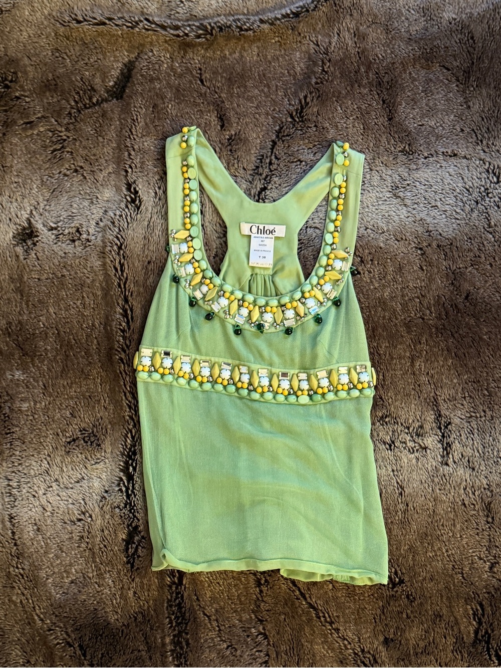 Chloe Green Embellished Beaded Camisole